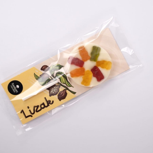 Lizak z białej czekolady z żelkami 35g
