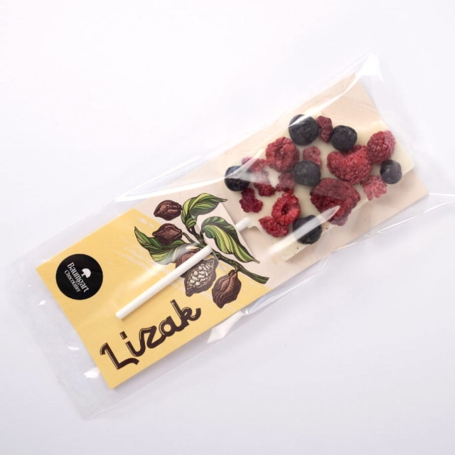 Lizak z czekolady białej z owocami liofilizowanymi 35 g