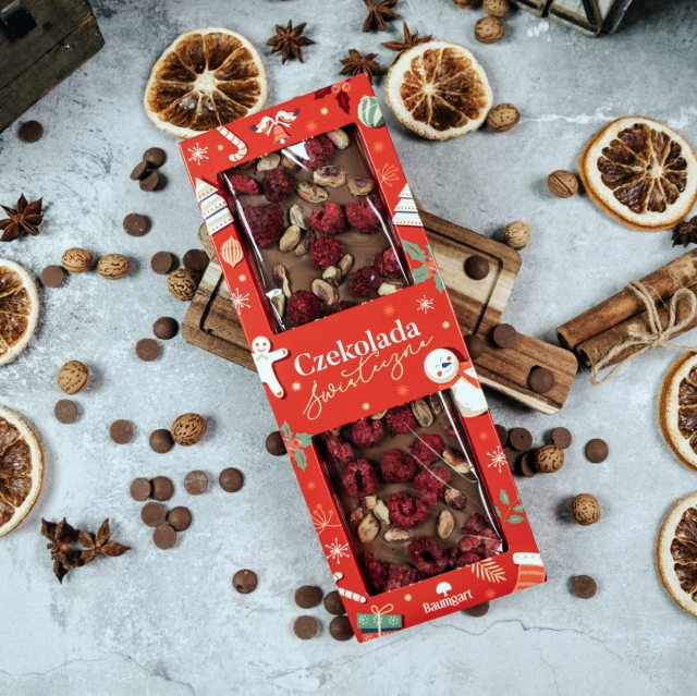 Czekolada mleczna malina z pistacją 130 g Premium - wersja świąteczna