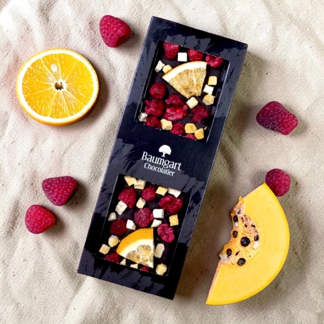 Czekolada deserowa z pomarańczą, maliną i dynią liofilizowaną - premium 115 g